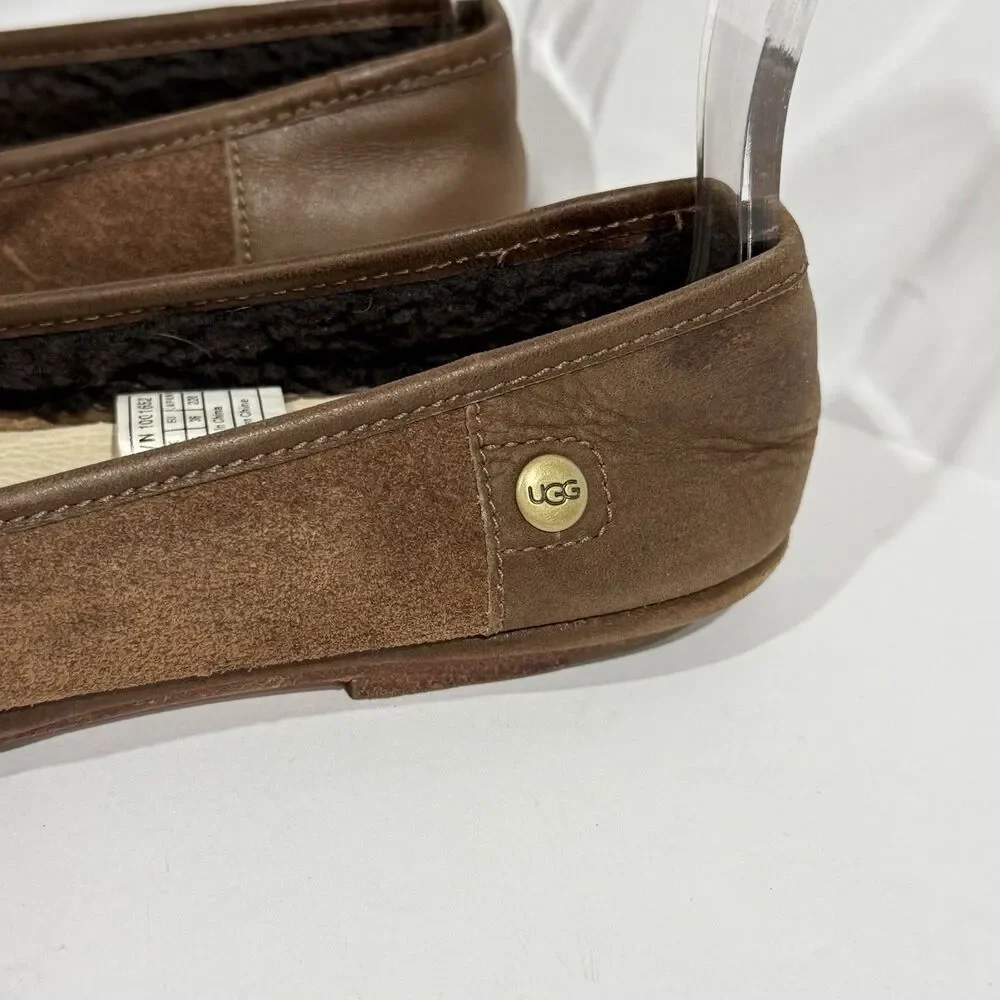 Women’s UGG Shoes Ballet Flats Brown Leather Sheepskin Size 5 - Picture 6 of 16